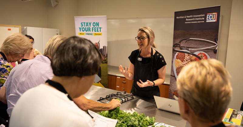 Dr Lauren Blekkenhorst running a cooking workshop