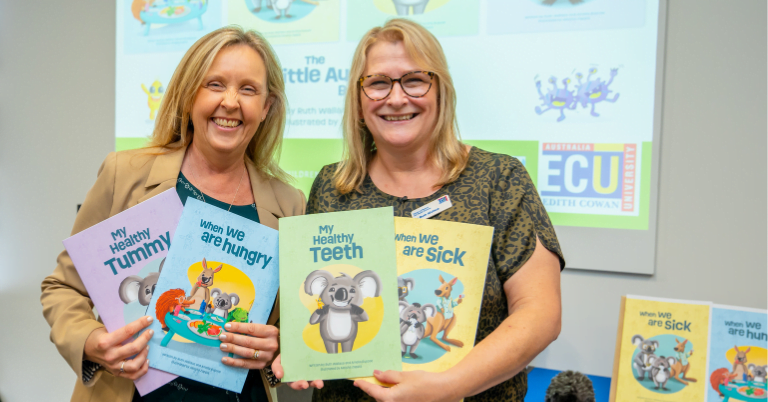 Dr Amelia Ruscoe and Dr Ruth Wallace holding the LIttle Aussie Bugs books